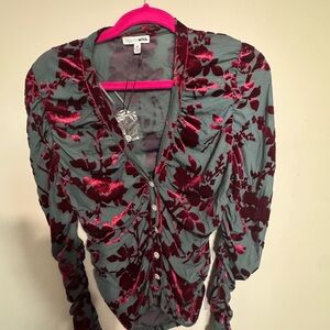 Fashion Nova Velvet Top in Red and Gray